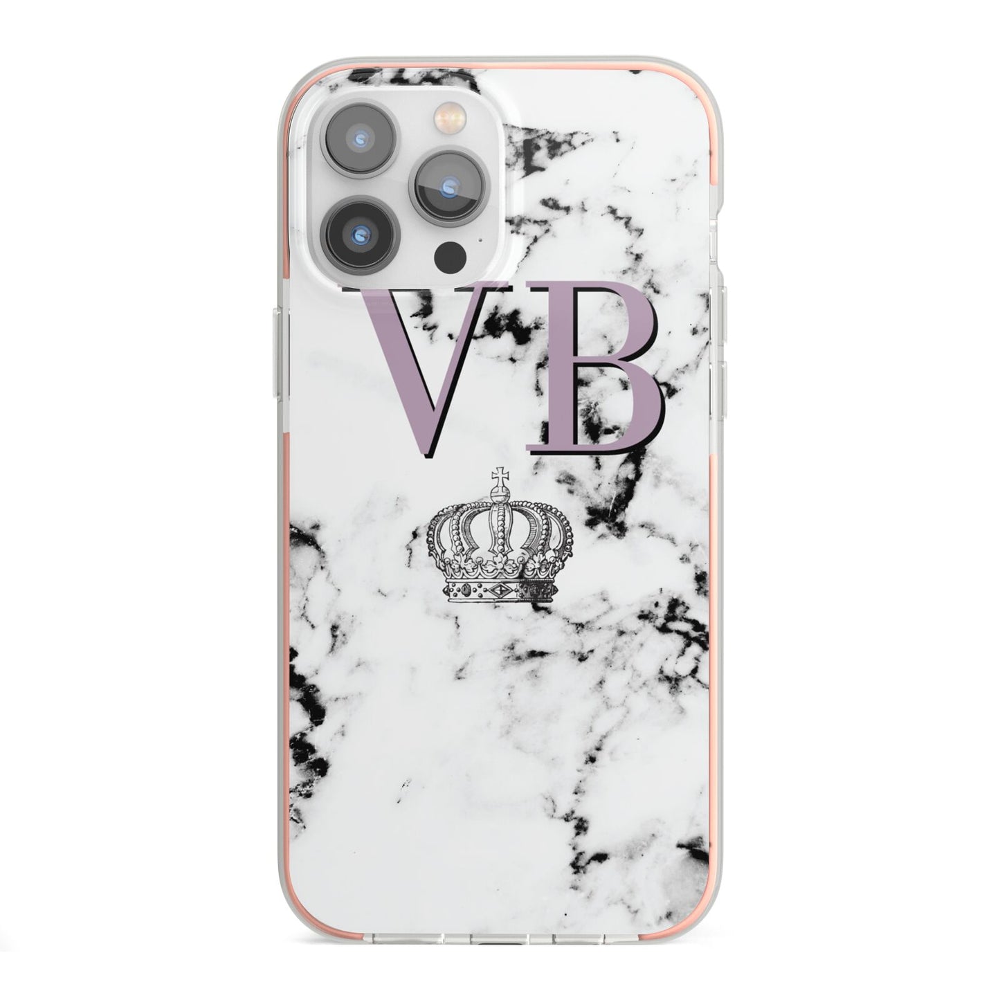 Personalised Princess Crown Initials Marble iPhone 13 Pro Max TPU Impact Case with Pink Edges
