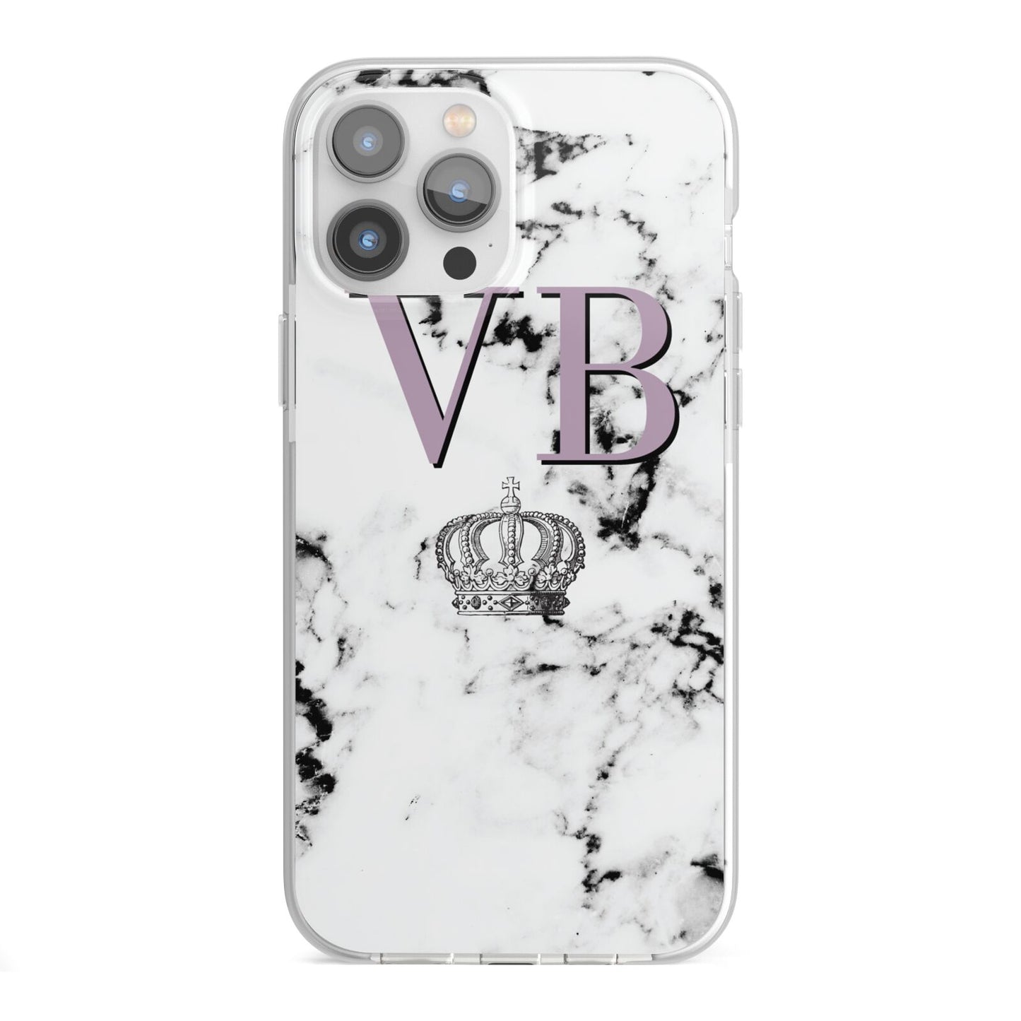 Personalised Princess Crown Initials Marble iPhone 13 Pro Max TPU Impact Case with White Edges