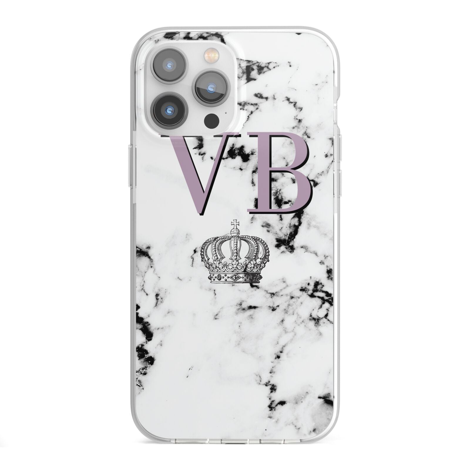 Personalised Princess Crown Initials Marble iPhone 13 Pro Max TPU Impact Case with White Edges