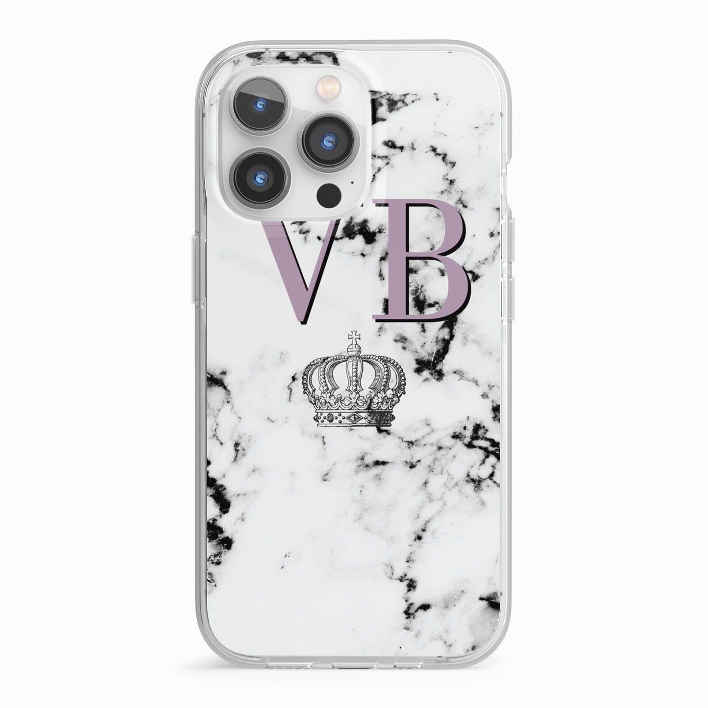 Personalised Princess Crown Initials Marble iPhone 13 Pro TPU Impact Case with White Edges