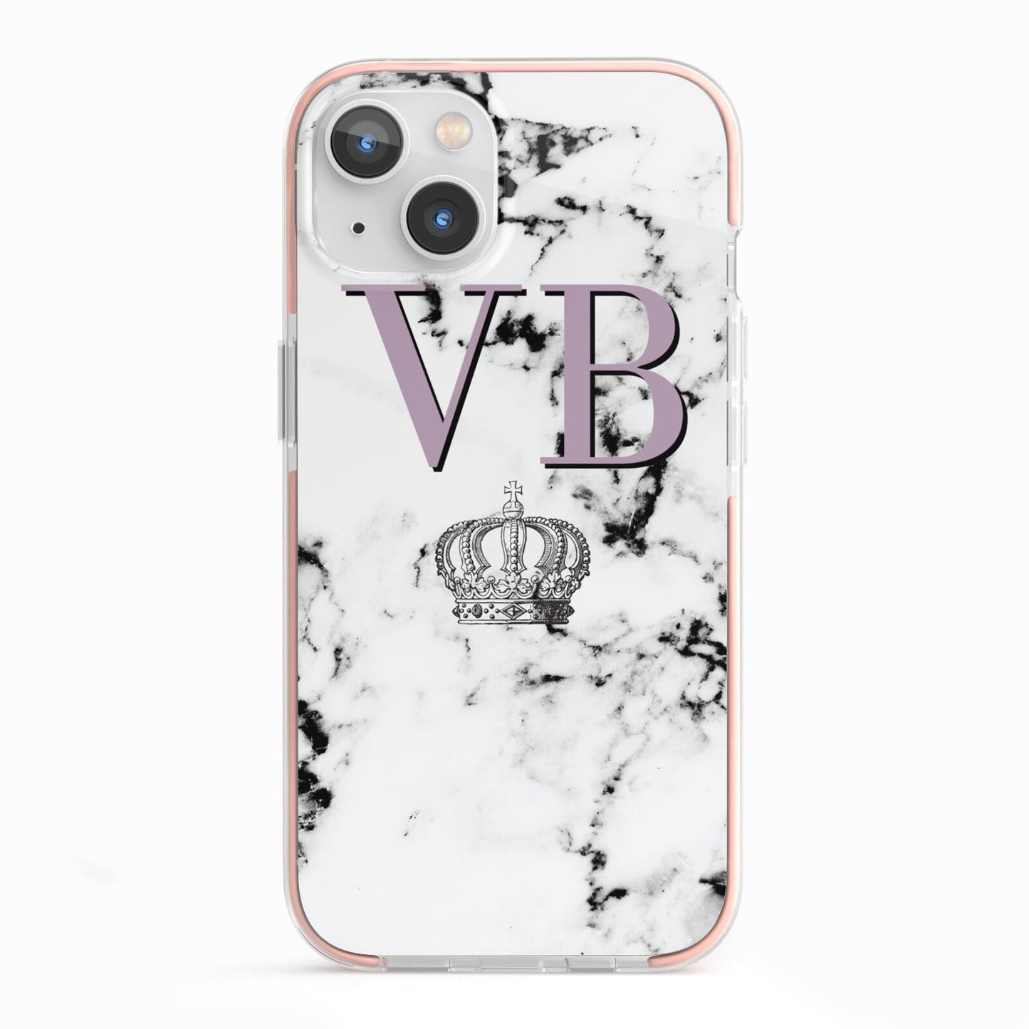 Personalised Princess Crown Initials Marble iPhone 13 TPU Impact Case with Pink Edges