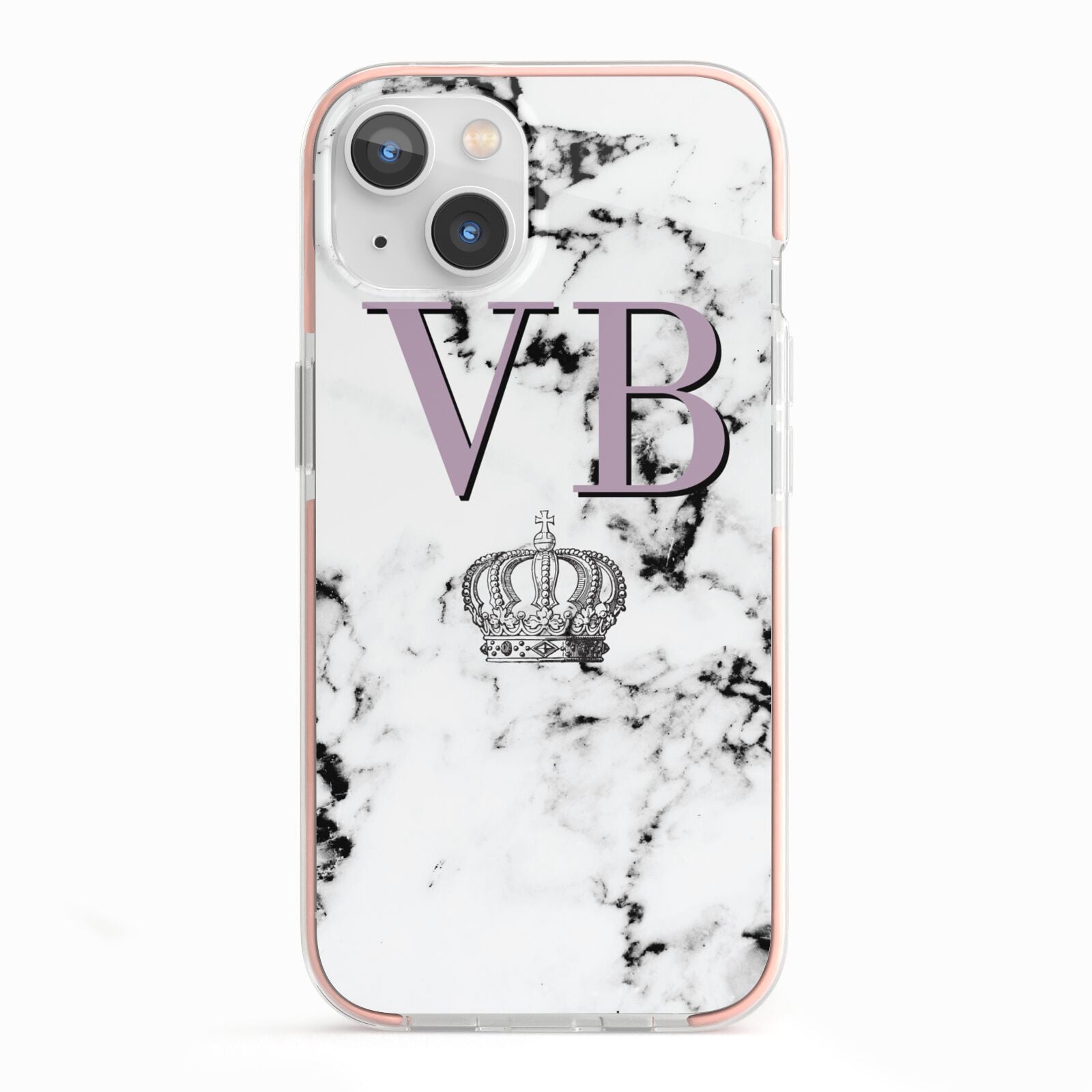 Personalised Princess Crown Initials Marble iPhone 13 TPU Impact Case with Pink Edges