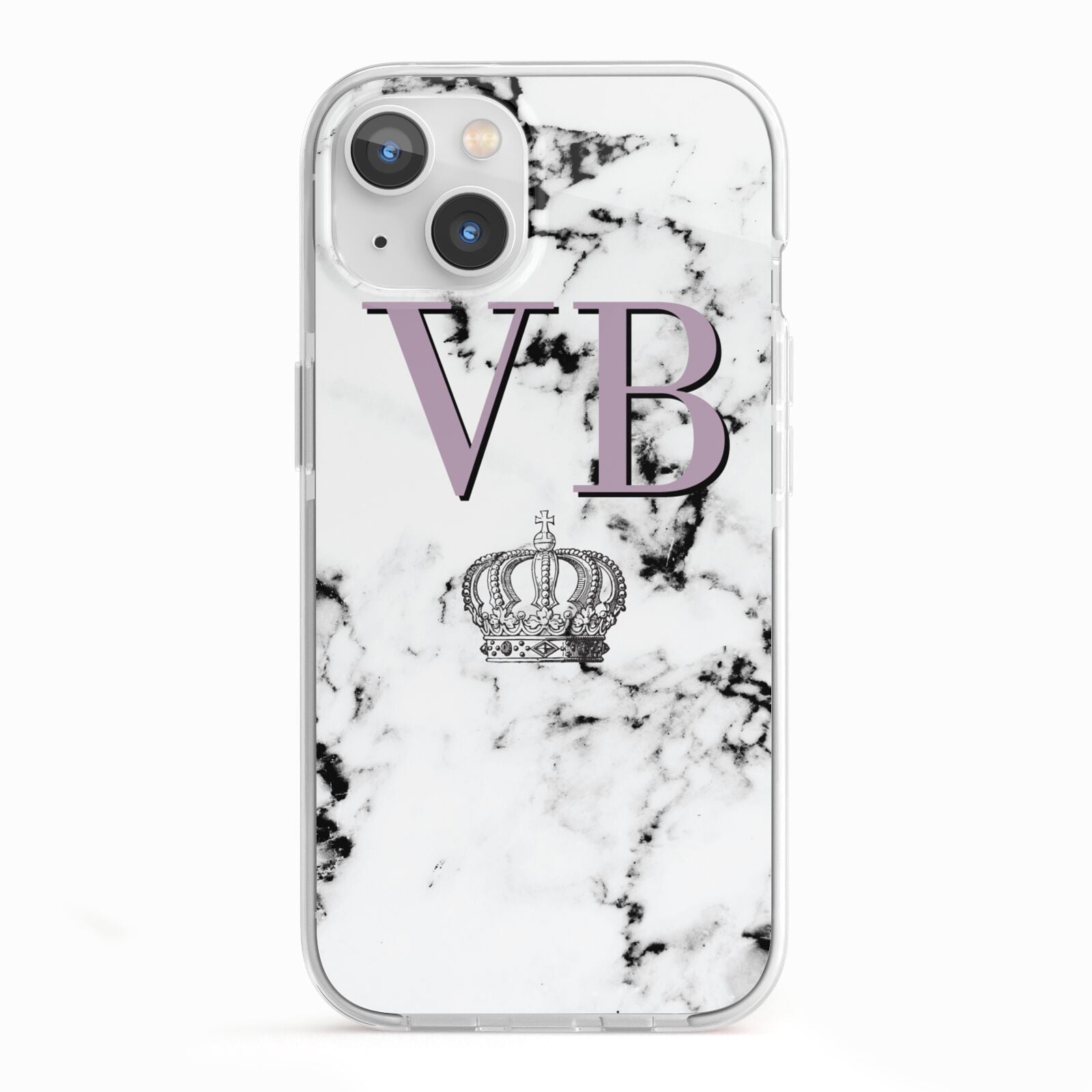 Personalised Princess Crown Initials Marble iPhone 13 TPU Impact Case with White Edges