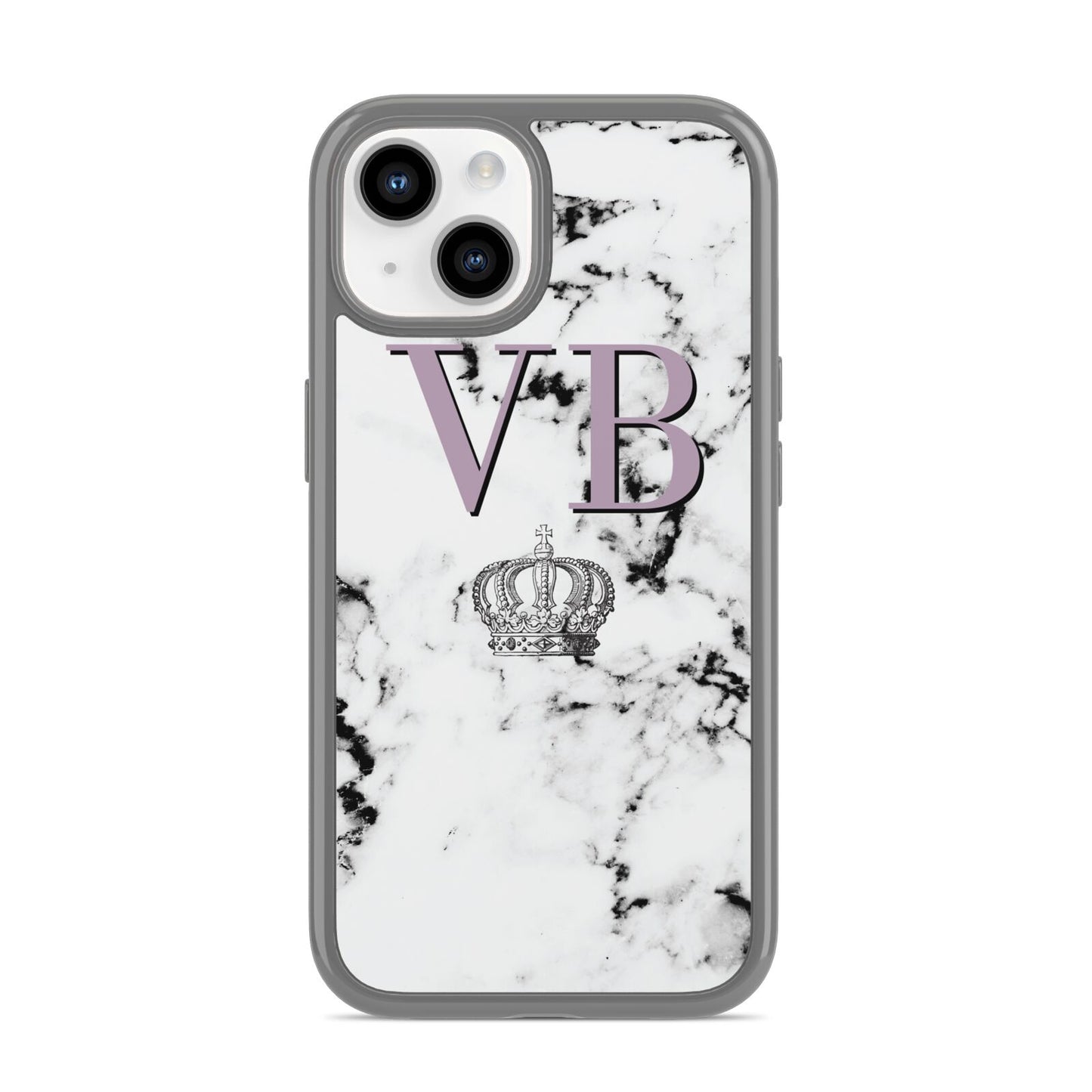Personalised Princess Crown Initials Marble iPhone 14 Clear Tough Case Starlight