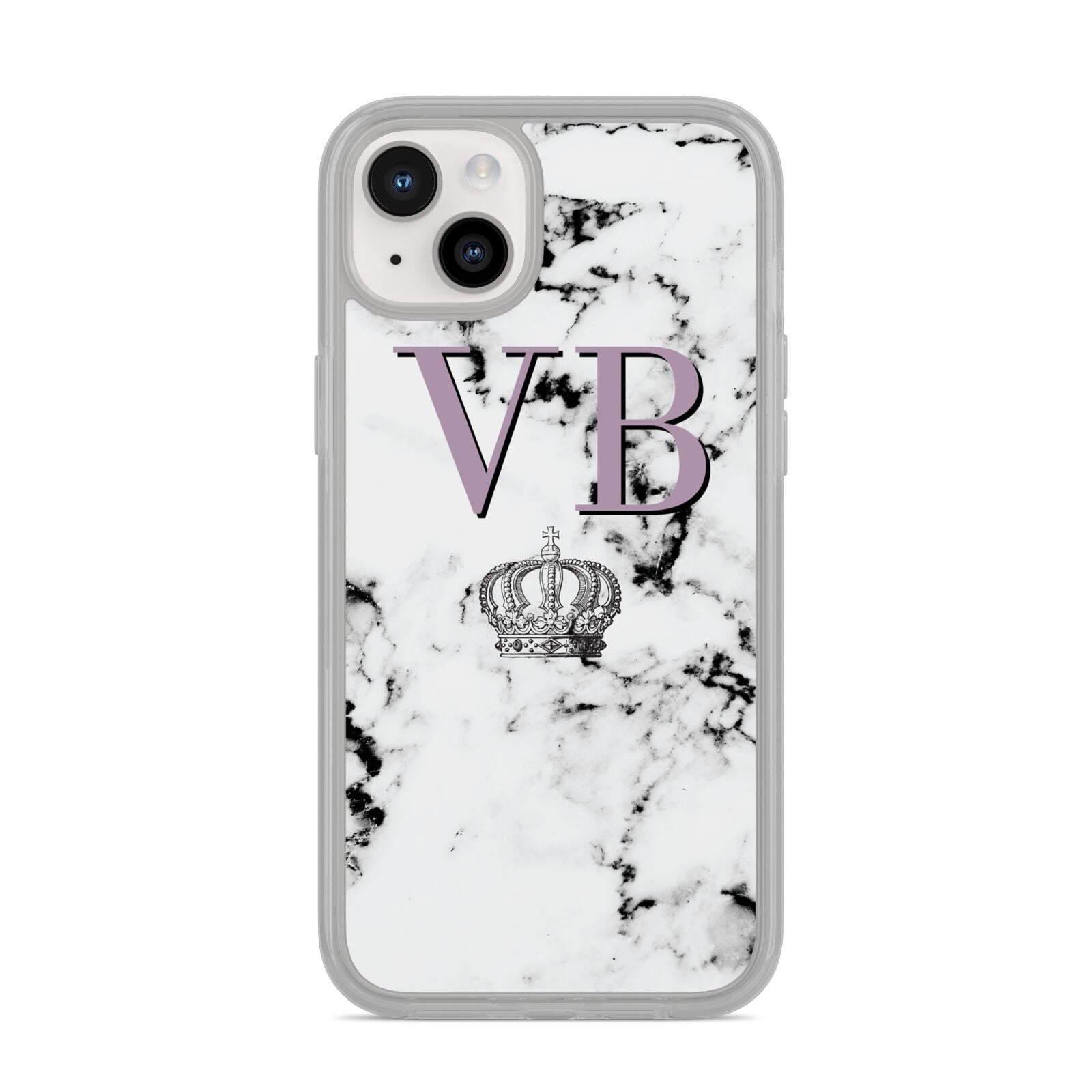 Personalised Princess Crown Initials Marble iPhone 14 Plus Clear Tough Case Starlight