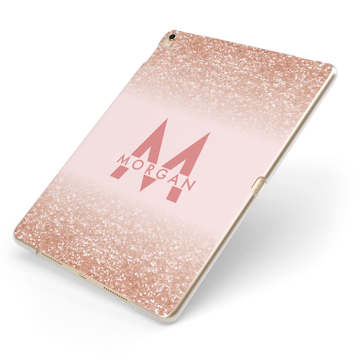 Personalised Printed Glitter Name Initials Apple iPad Case on Gold iPad Side View