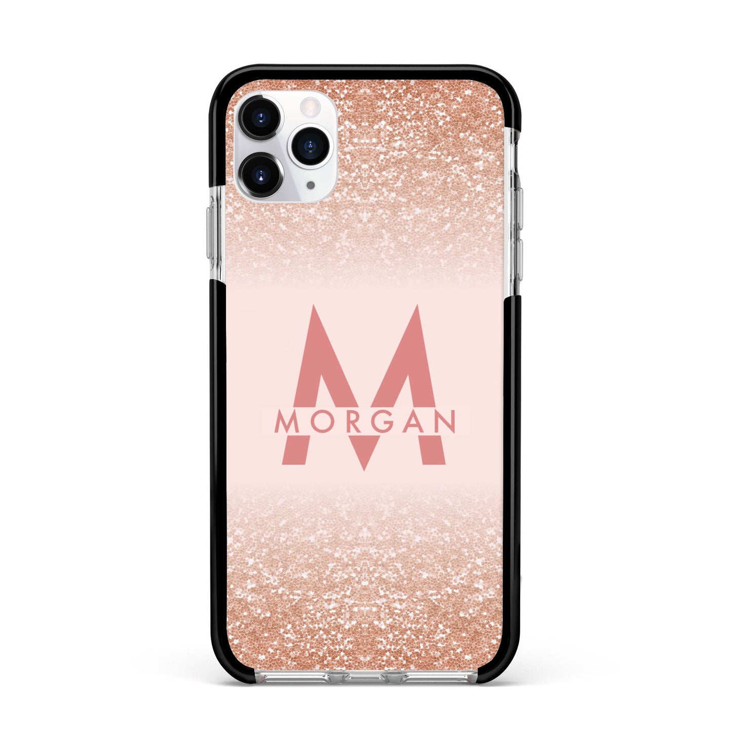 Personalised Printed Glitter Name Initials Apple iPhone 11 Pro Max in Silver with Black Impact Case