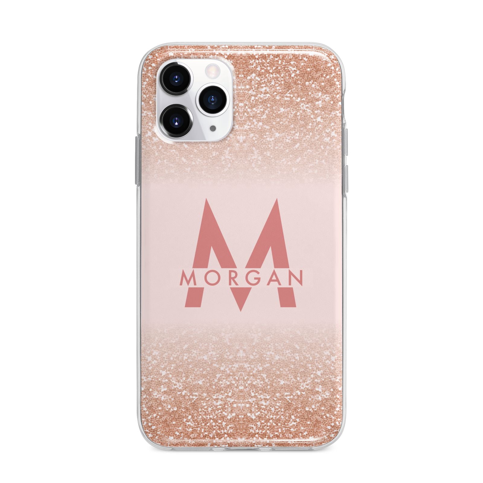 Personalised Printed Glitter Name Initials Apple iPhone 11 Pro Max in Silver with Bumper Case