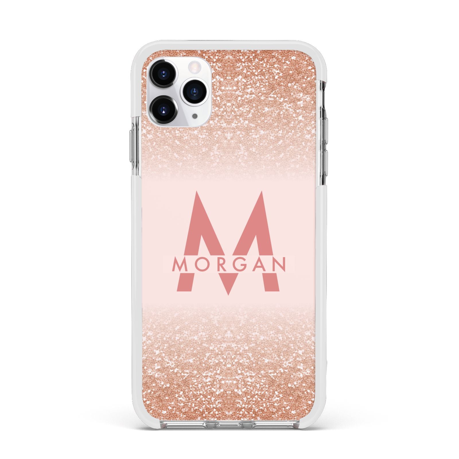 Personalised Printed Glitter Name Initials Apple iPhone 11 Pro Max in Silver with White Impact Case