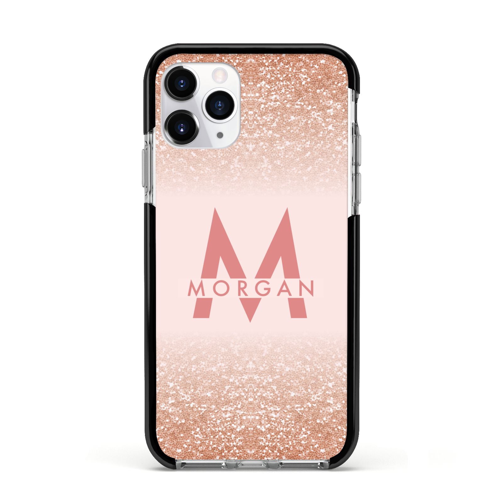 Personalised Printed Glitter Name Initials Apple iPhone 11 Pro in Silver with Black Impact Case