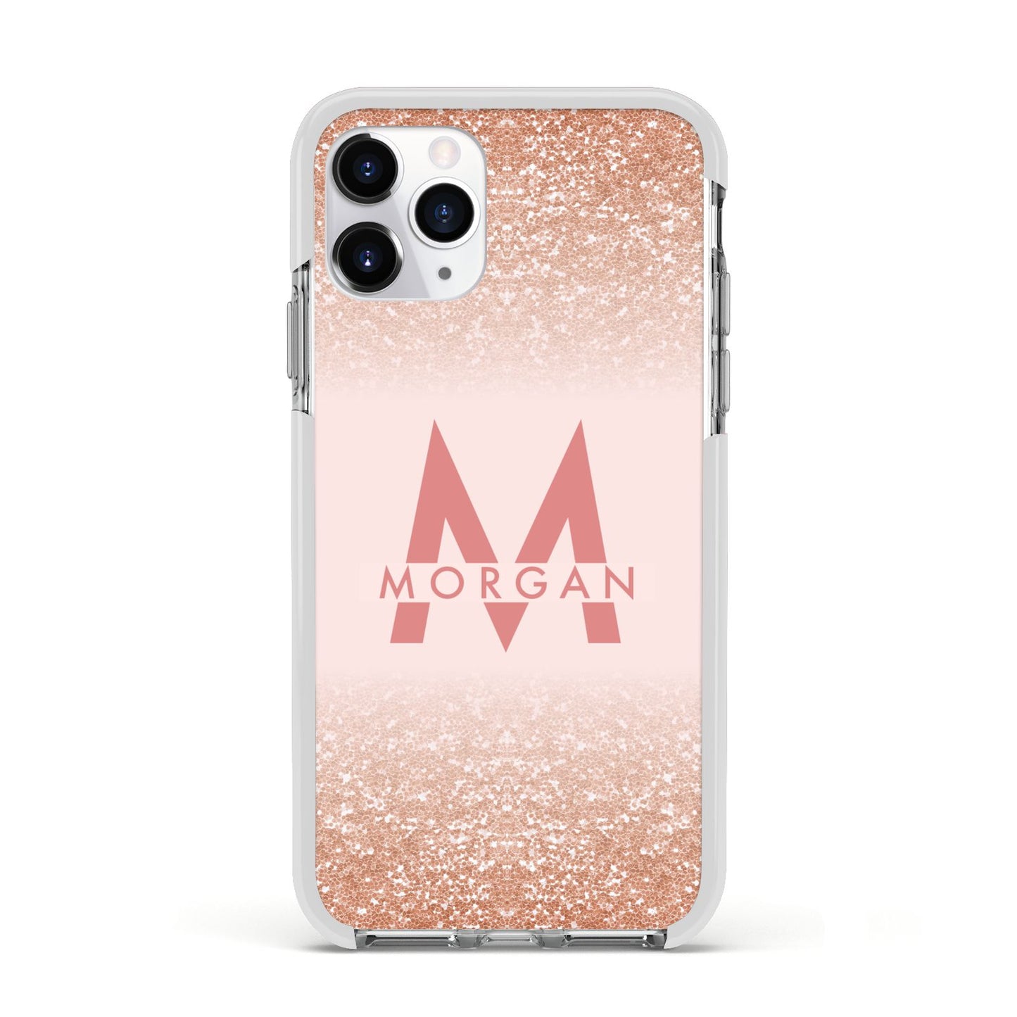 Personalised Printed Glitter Name Initials Apple iPhone 11 Pro in Silver with White Impact Case