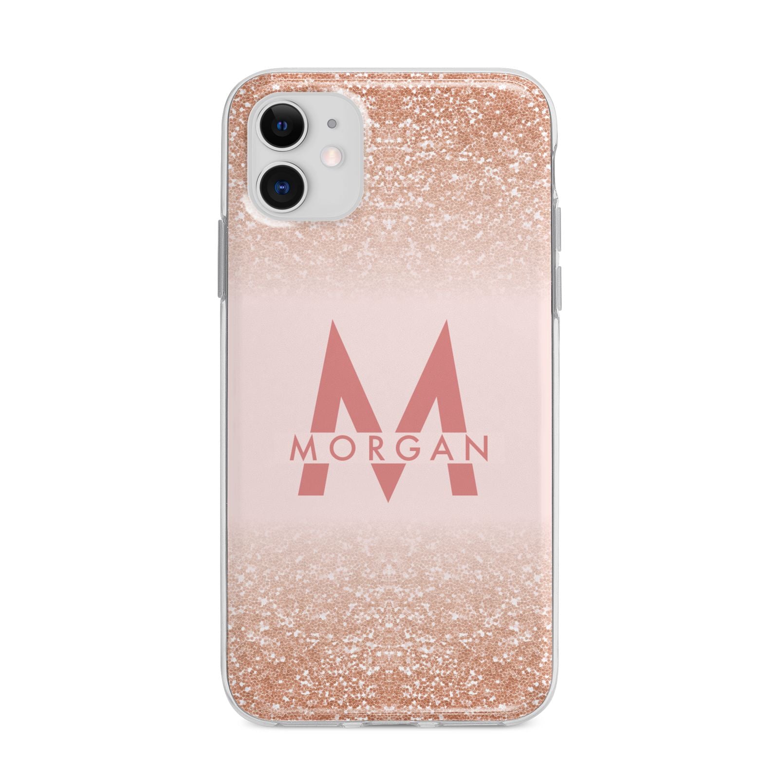 Personalised Printed Glitter Name Initials Apple iPhone 11 in White with Bumper Case