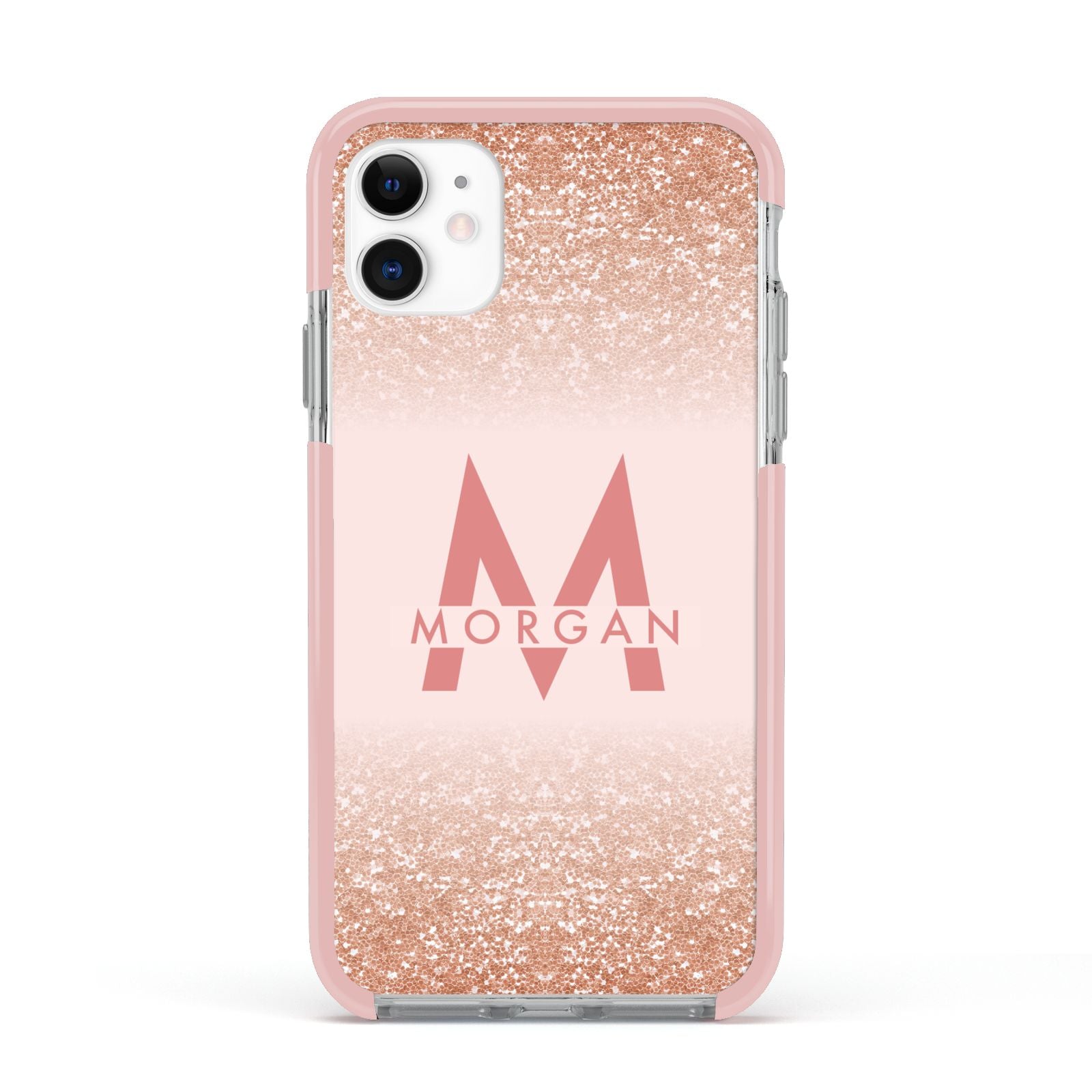 Personalised Printed Glitter Name Initials Apple iPhone 11 in White with Pink Impact Case