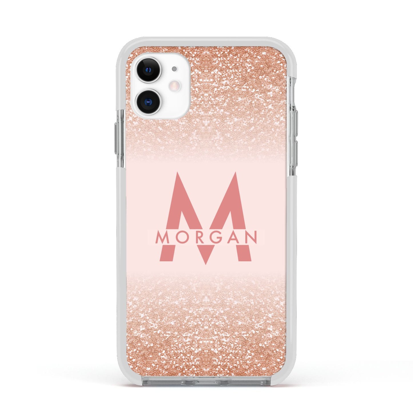 Personalised Printed Glitter Name Initials Apple iPhone 11 in White with White Impact Case
