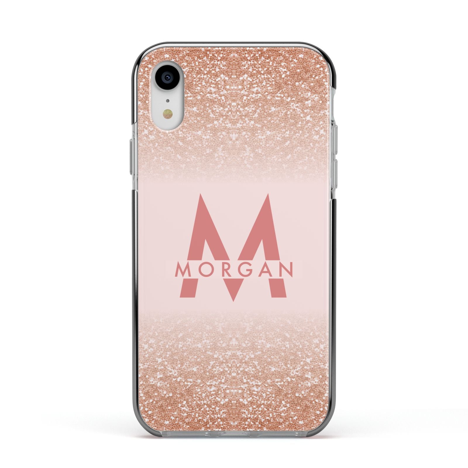 Personalised Printed Glitter Name Initials Apple iPhone XR Impact Case Black Edge on Silver Phone