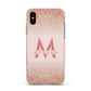 Personalised Printed Glitter Name Initials Apple iPhone Xs Impact Case Pink Edge on Gold Phone