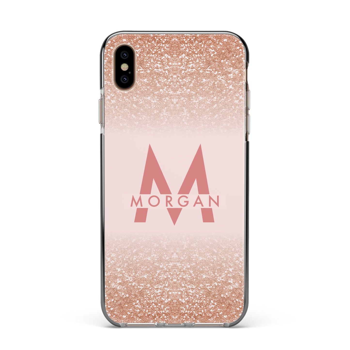 Personalised Printed Glitter Name Initials Apple iPhone Xs Max Impact Case Black Edge on Gold Phone