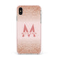Personalised Printed Glitter Name Initials Apple iPhone Xs Max Impact Case Pink Edge on Silver Phone