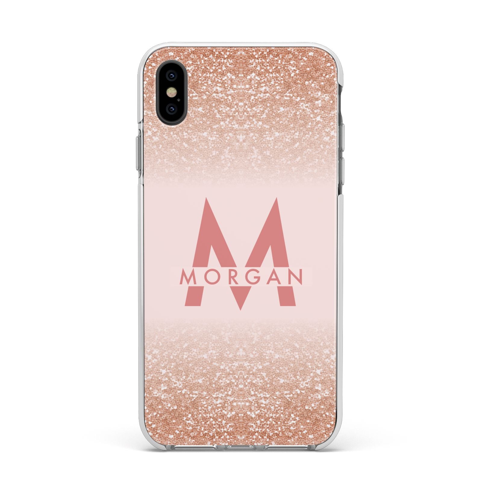 Personalised Printed Glitter Name Initials Apple iPhone Xs Max Impact Case White Edge on Black Phone