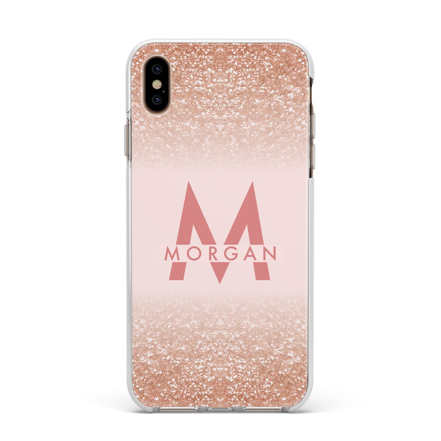 Personalised Printed Glitter Name Initials Apple iPhone Xs Max Impact Case White Edge on Gold Phone