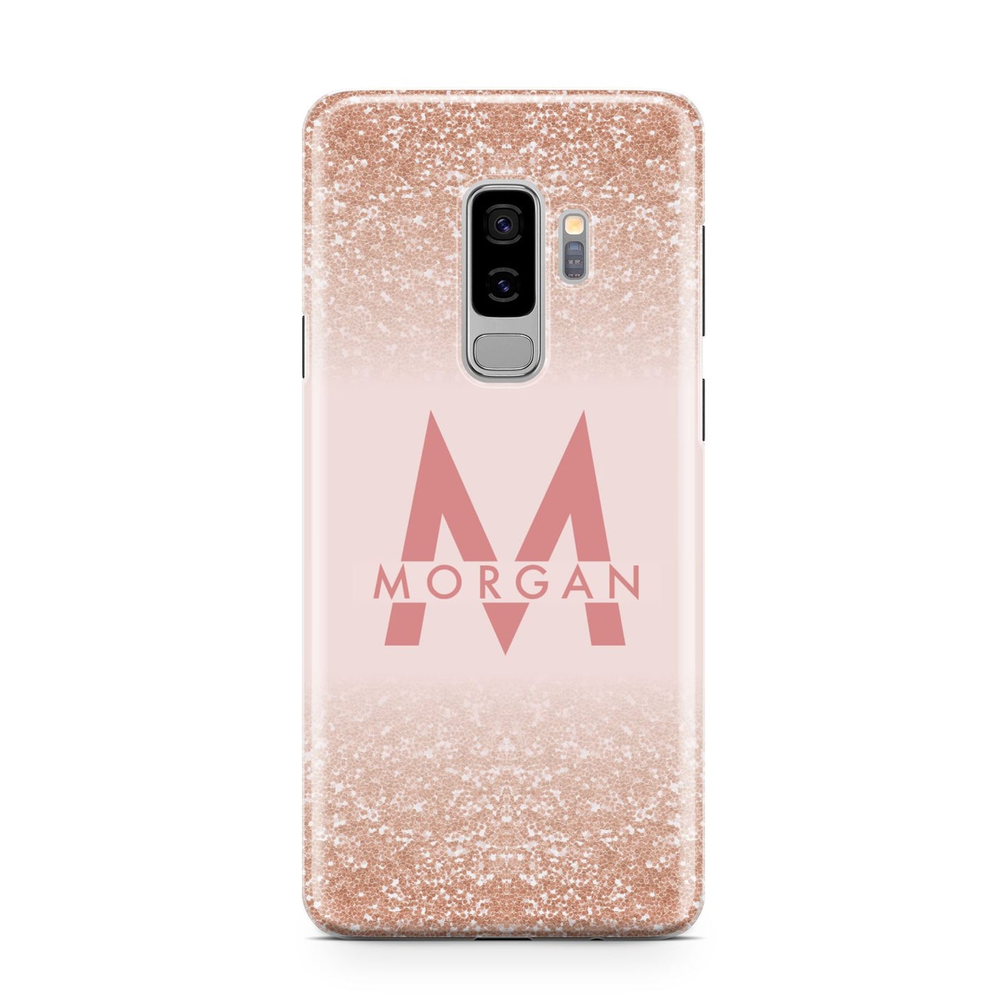 Personalised Printed Glitter Name Initials Samsung Galaxy S9 Plus Case on Silver phone