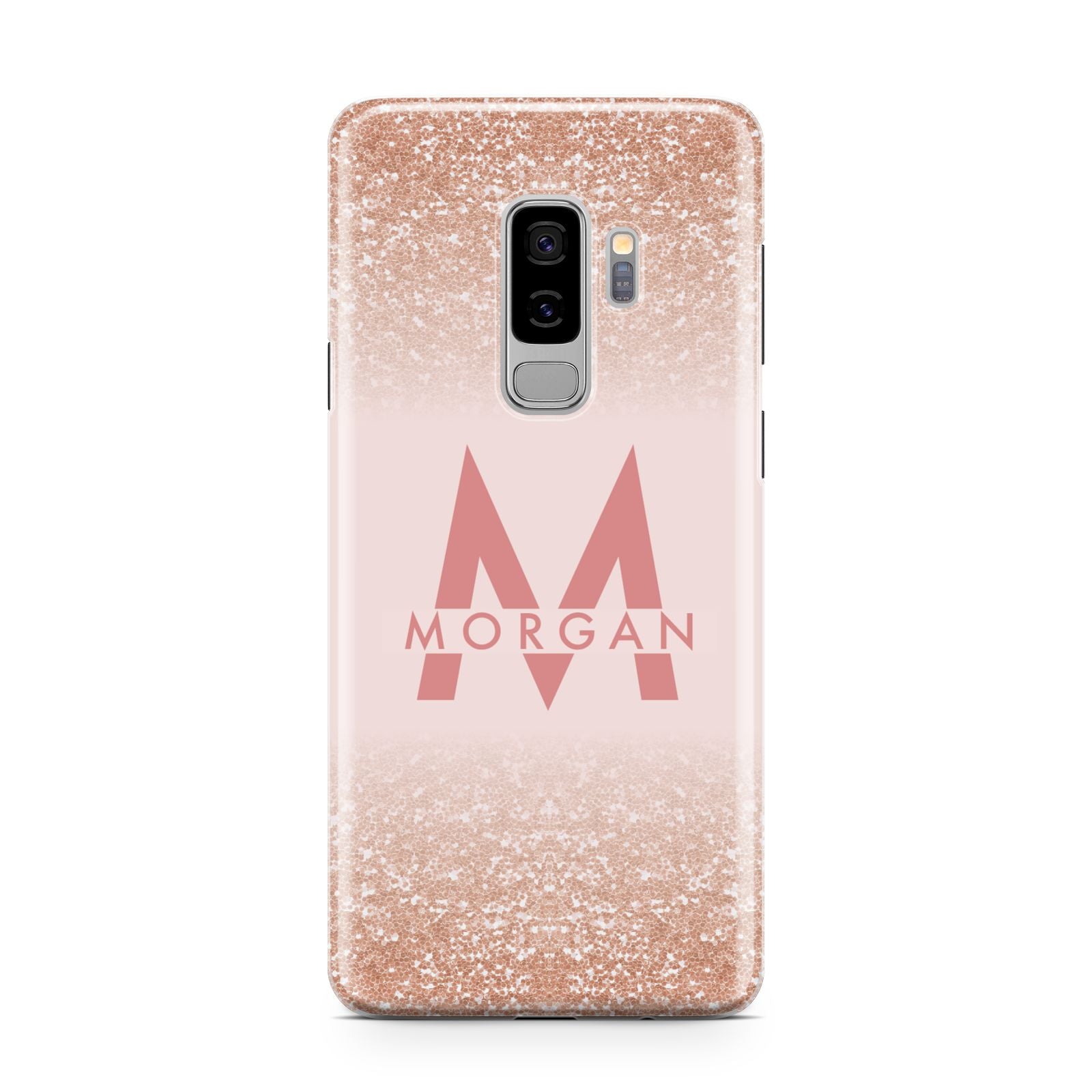 Personalised Printed Glitter Name Initials Samsung Galaxy S9 Plus Case on Silver phone