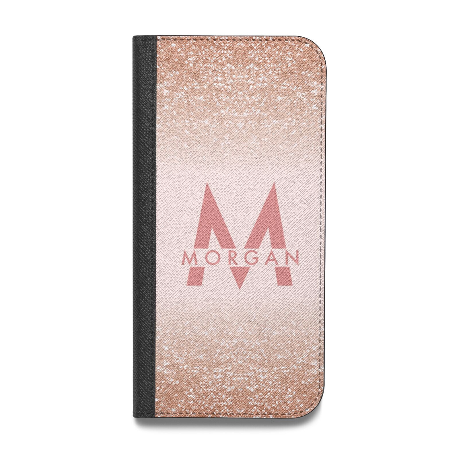 Personalised Printed Glitter Name Initials Vegan Leather Flip iPhone Case