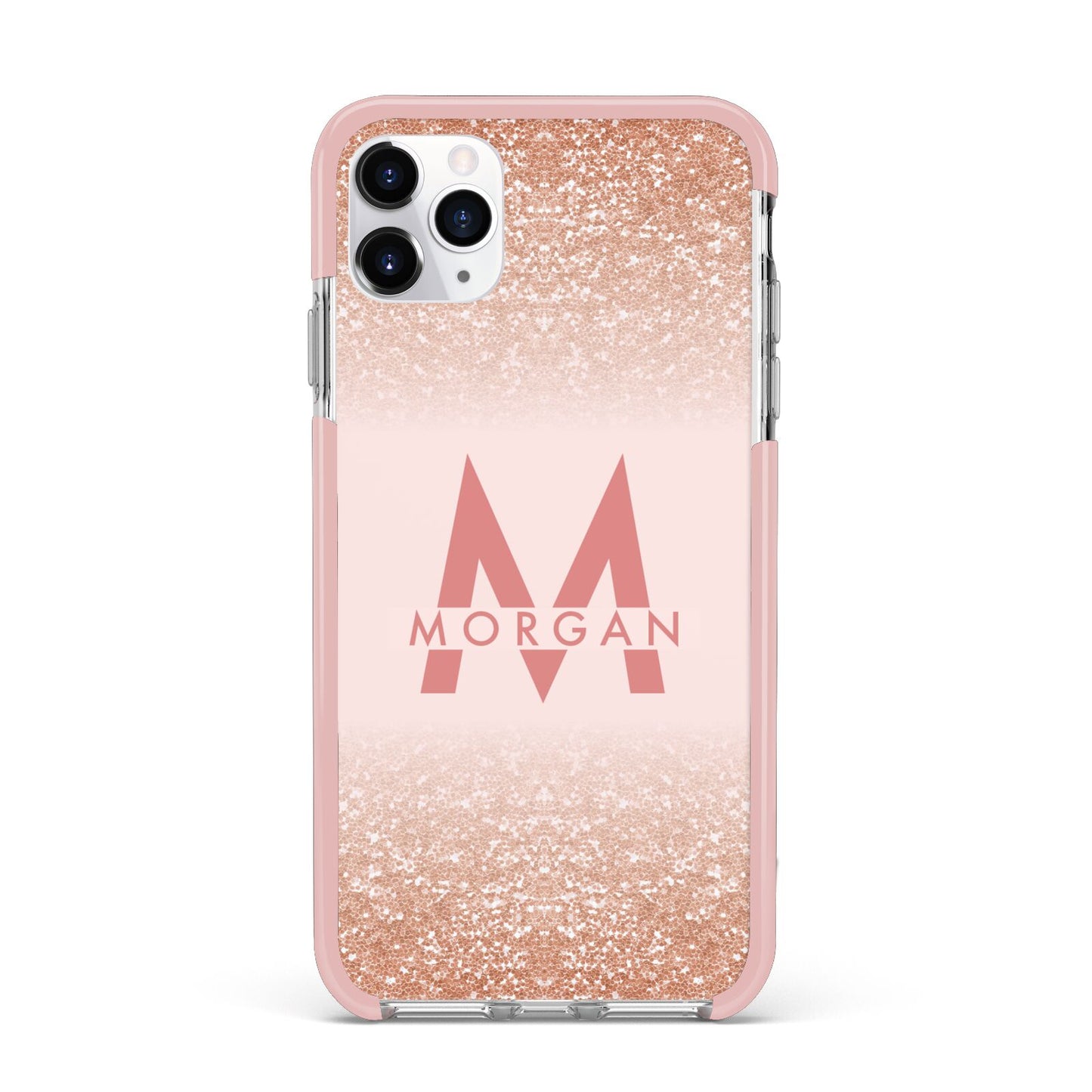 Personalised Printed Glitter Name Initials iPhone 11 Pro Max Impact Pink Edge Case