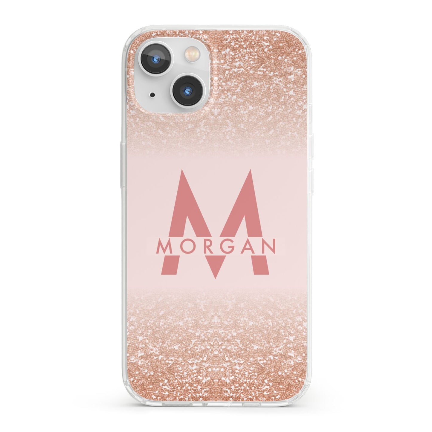 Personalised Printed Glitter Name Initials iPhone 13 Clear Bumper Case