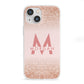 Personalised Printed Glitter Name Initials iPhone 13 Mini Clear Bumper Case