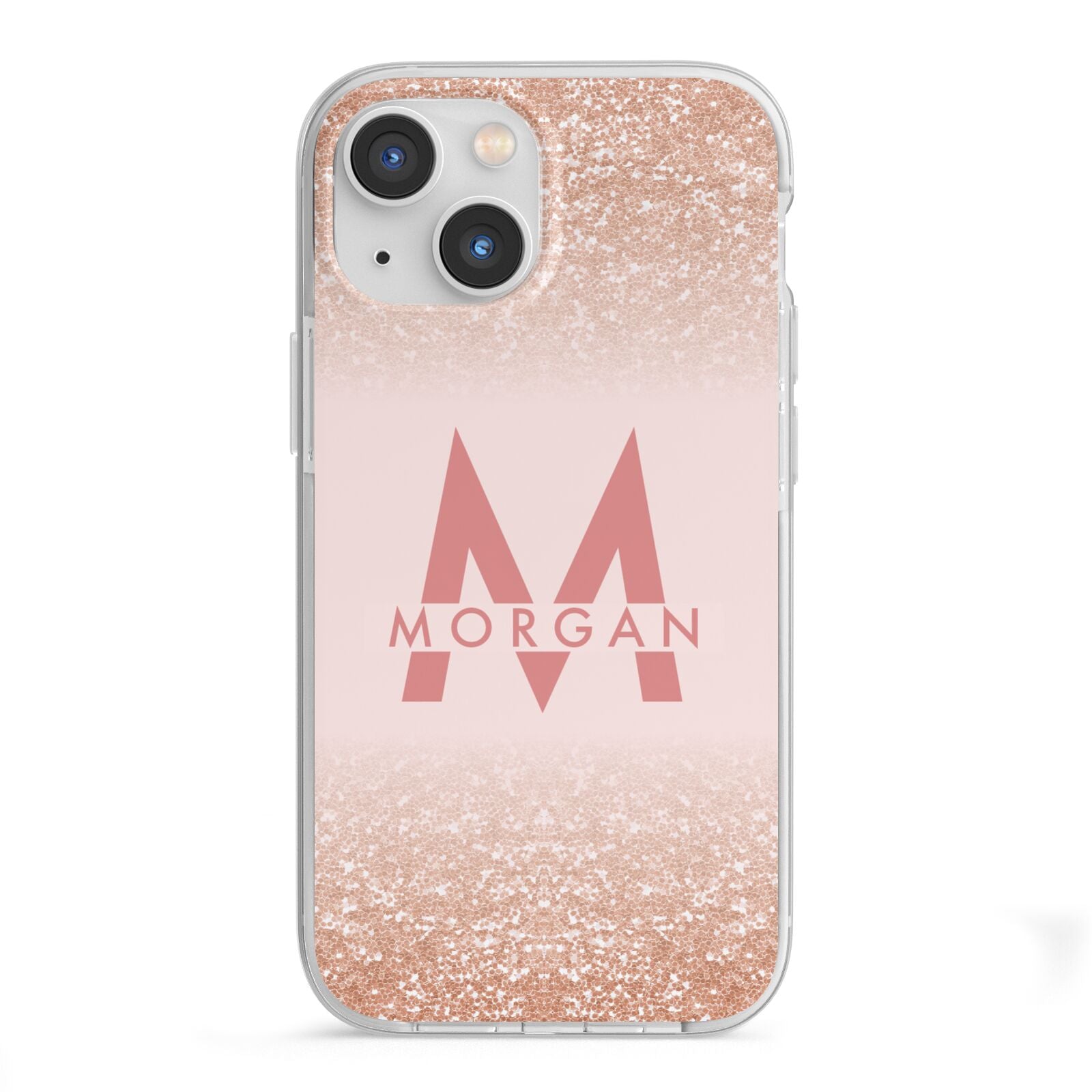 Personalised Printed Glitter Name Initials iPhone 13 Mini TPU Impact Case with White Edges