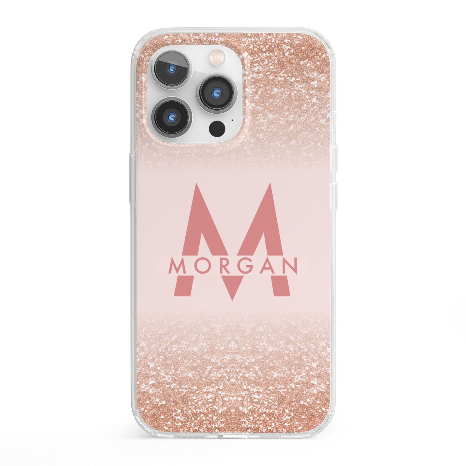 Personalised Printed Glitter Name Initials iPhone 13 Pro Clear Bumper Case