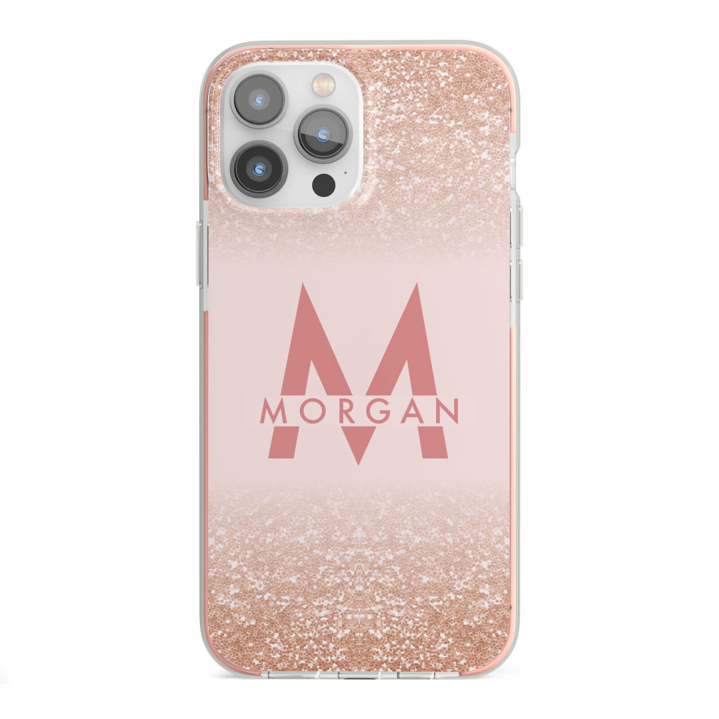 Personalised Printed Glitter Name Initials iPhone 13 Pro Max TPU Impact Case with Pink Edges