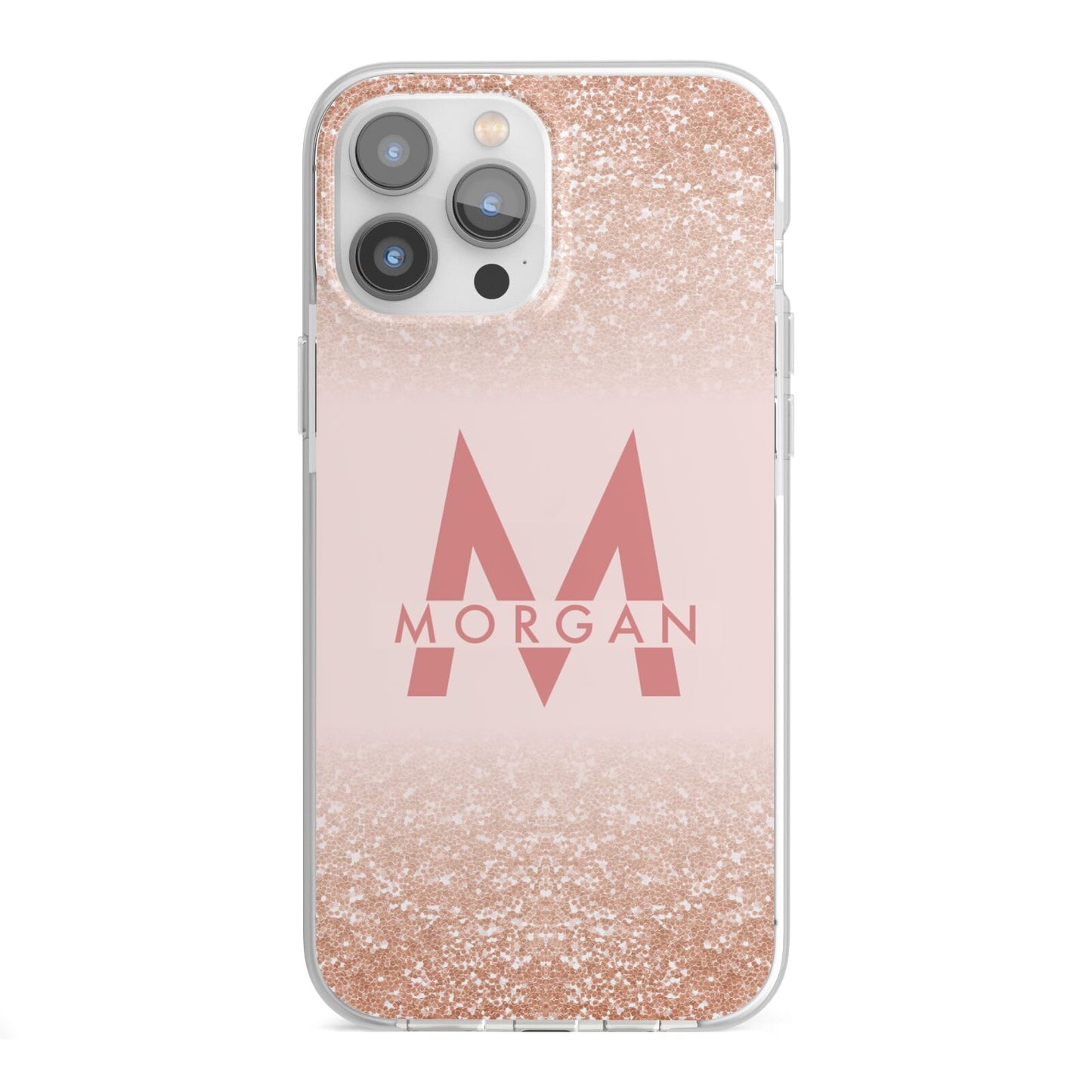 Personalised Printed Glitter Name Initials iPhone 13 Pro Max TPU Impact Case with White Edges