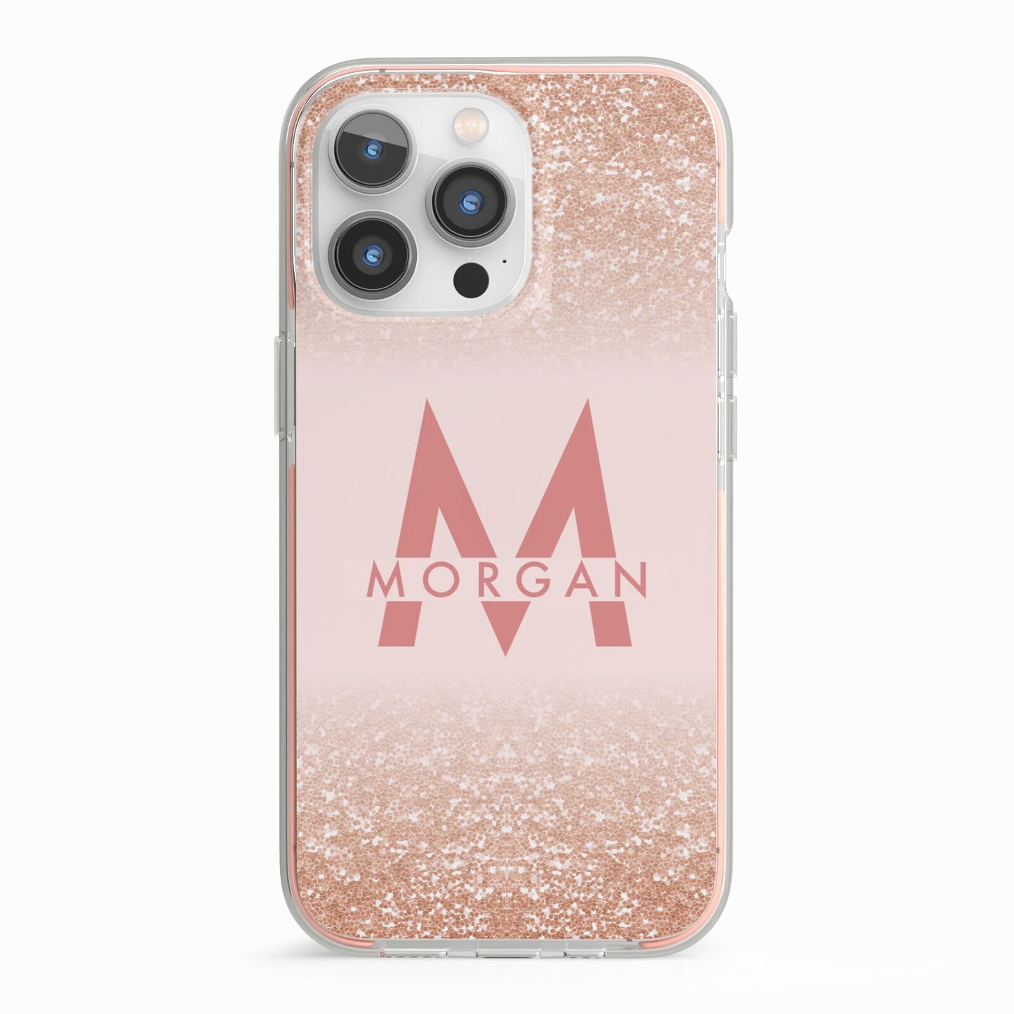 Personalised Printed Glitter Name Initials iPhone 13 Pro TPU Impact Case with Pink Edges