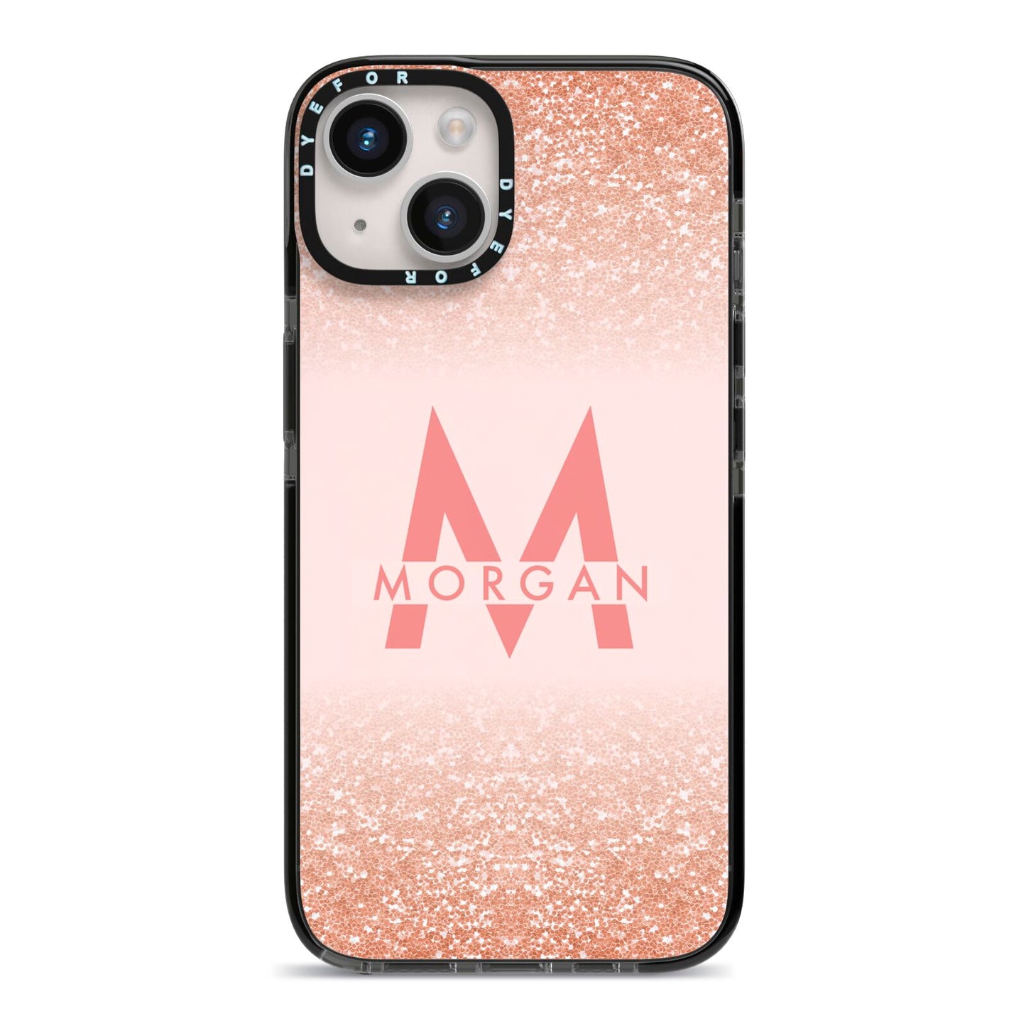 Personalised Printed Glitter Name Initials iPhone 14 Black Impact Case on Silver phone