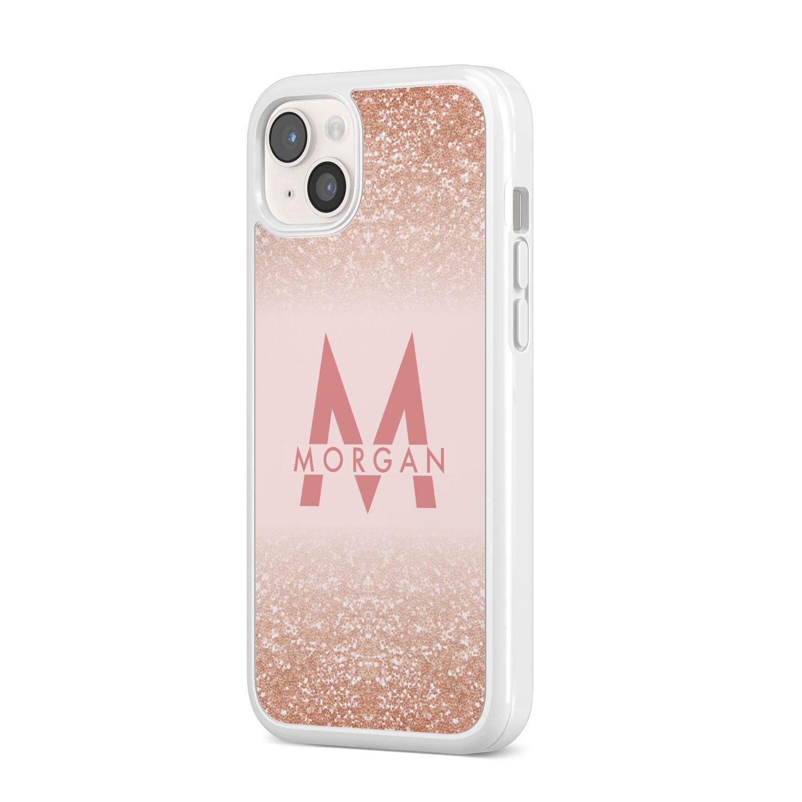 Personalised Printed Glitter Name Initials iPhone 14 Plus Clear Tough Case Starlight Angled Image
