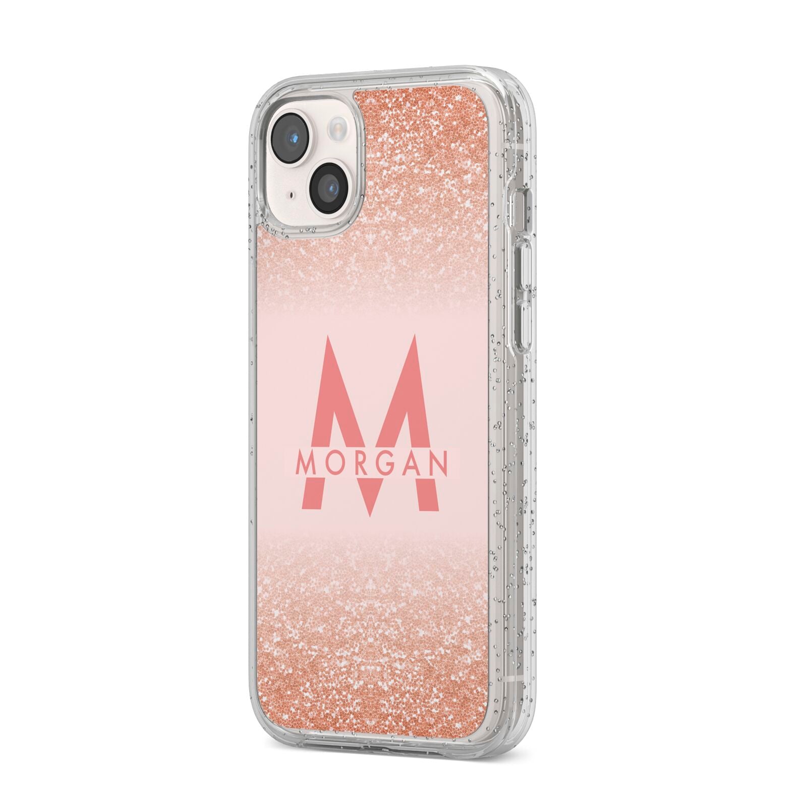 Personalised Printed Glitter Name Initials iPhone 14 Plus Glitter Tough Case Starlight Angled Image