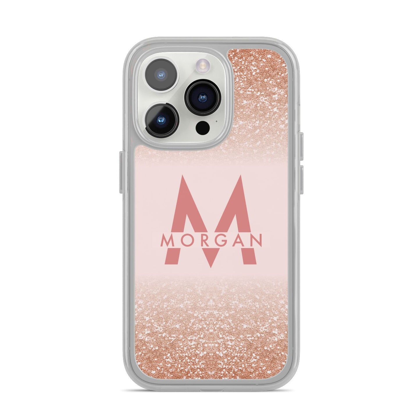 Personalised Printed Glitter Name Initials iPhone 14 Pro Clear Tough Case Silver
