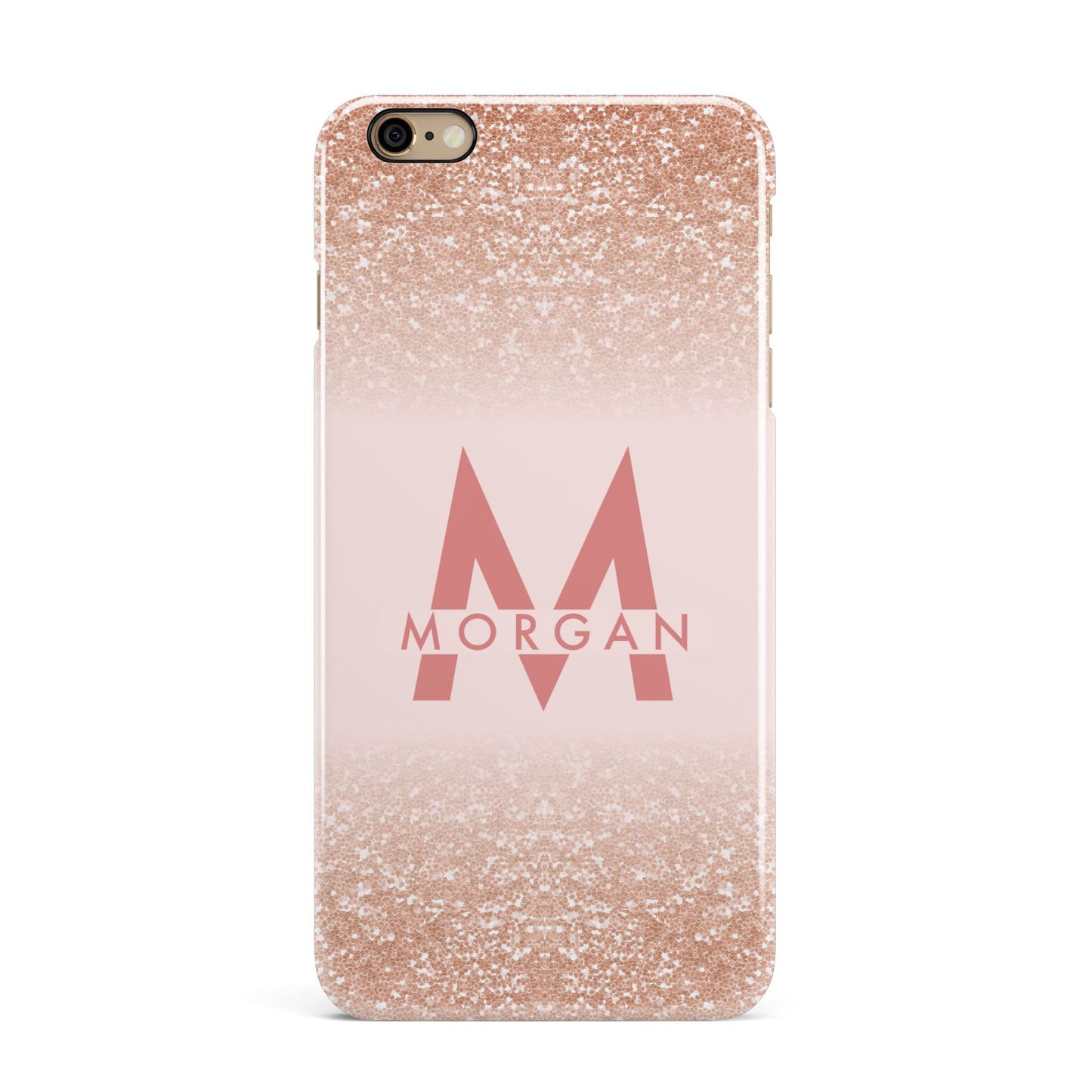 Personalised Printed Glitter Name Initials iPhone 6 Plus 3D Snap Case on Gold Phone