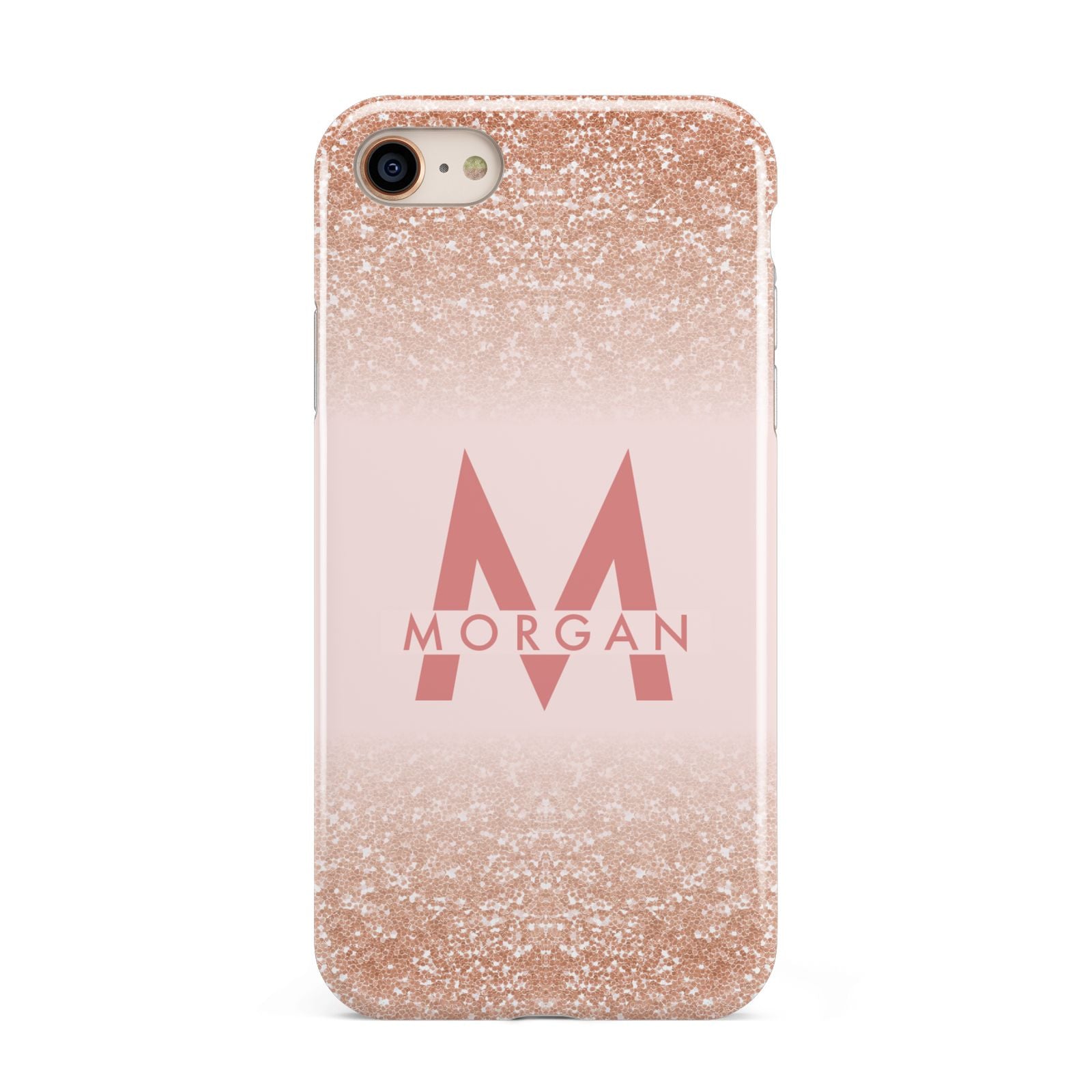 Personalised Printed Glitter Name Initials iPhone 8 3D Tough Case on Gold Phone
