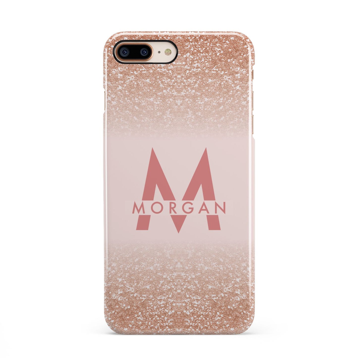 Personalised Printed Glitter Name Initials iPhone 8 Plus 3D Snap Case on Gold Phone