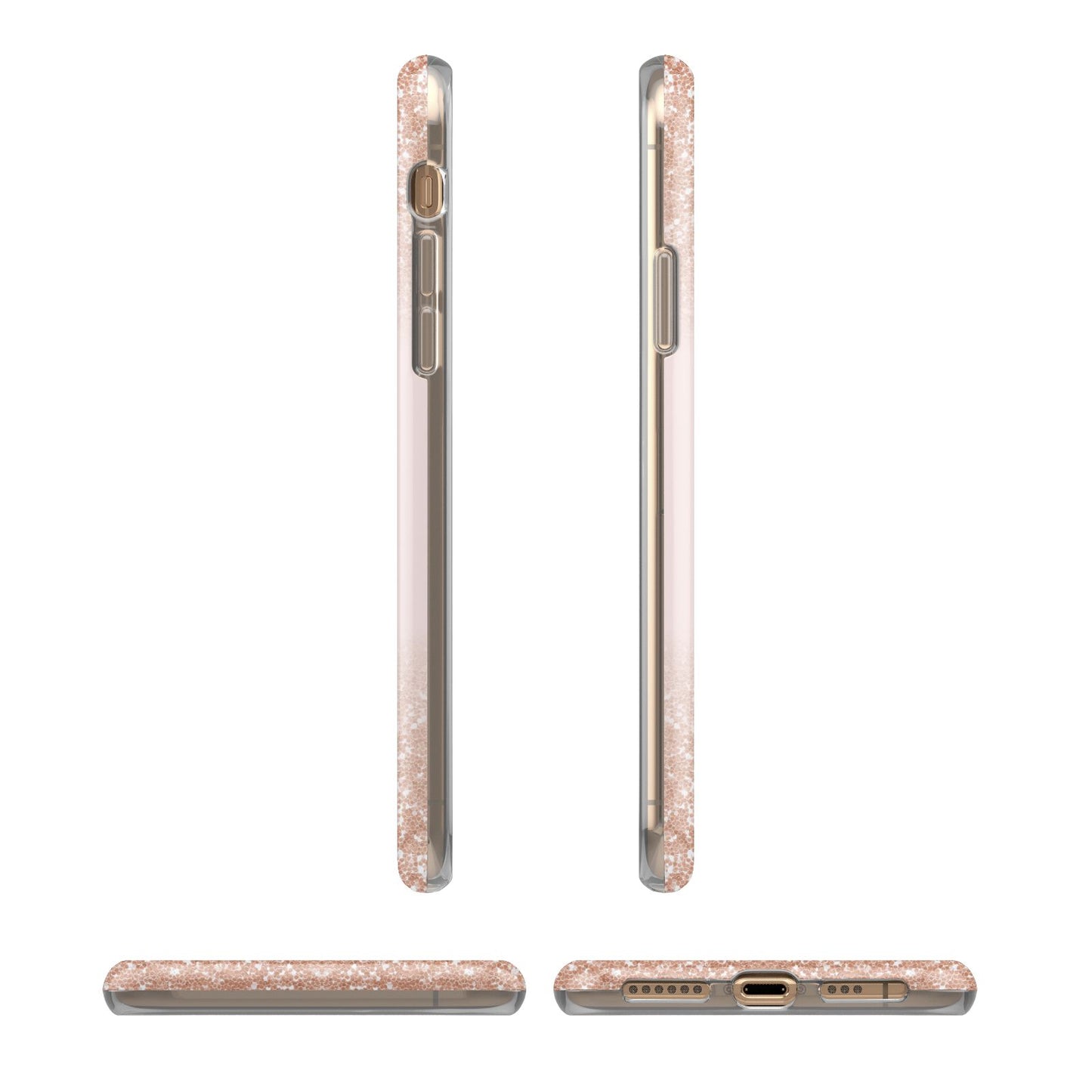 Personalised Printed Glitter Name Initials iPhone XS 3D Tough Case in Gold Angled Images