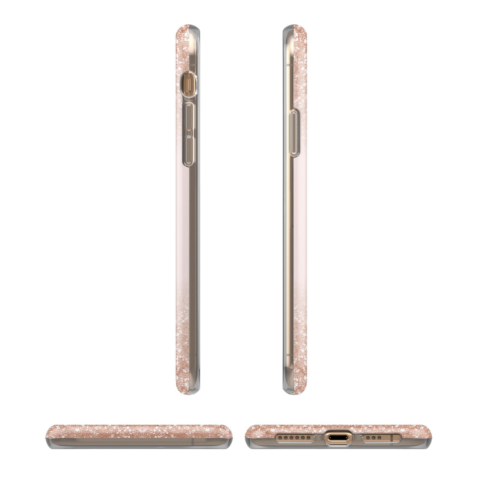 Personalised Printed Glitter Name Initials iPhone XS 3D Tough Case in Gold Angled Images