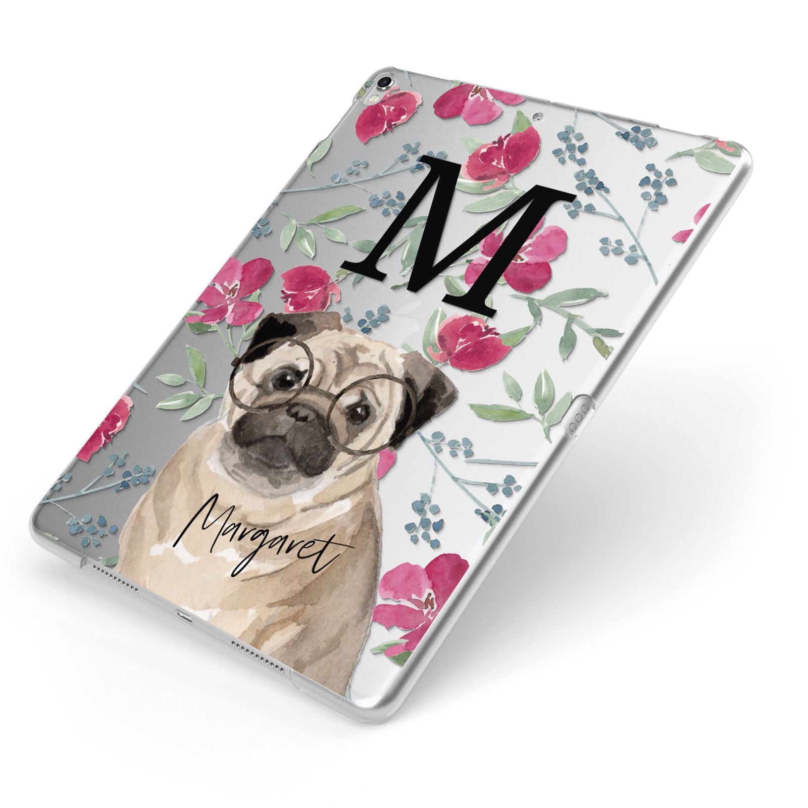 Personalised Pug Dog Apple iPad Case on Silver iPad Side View