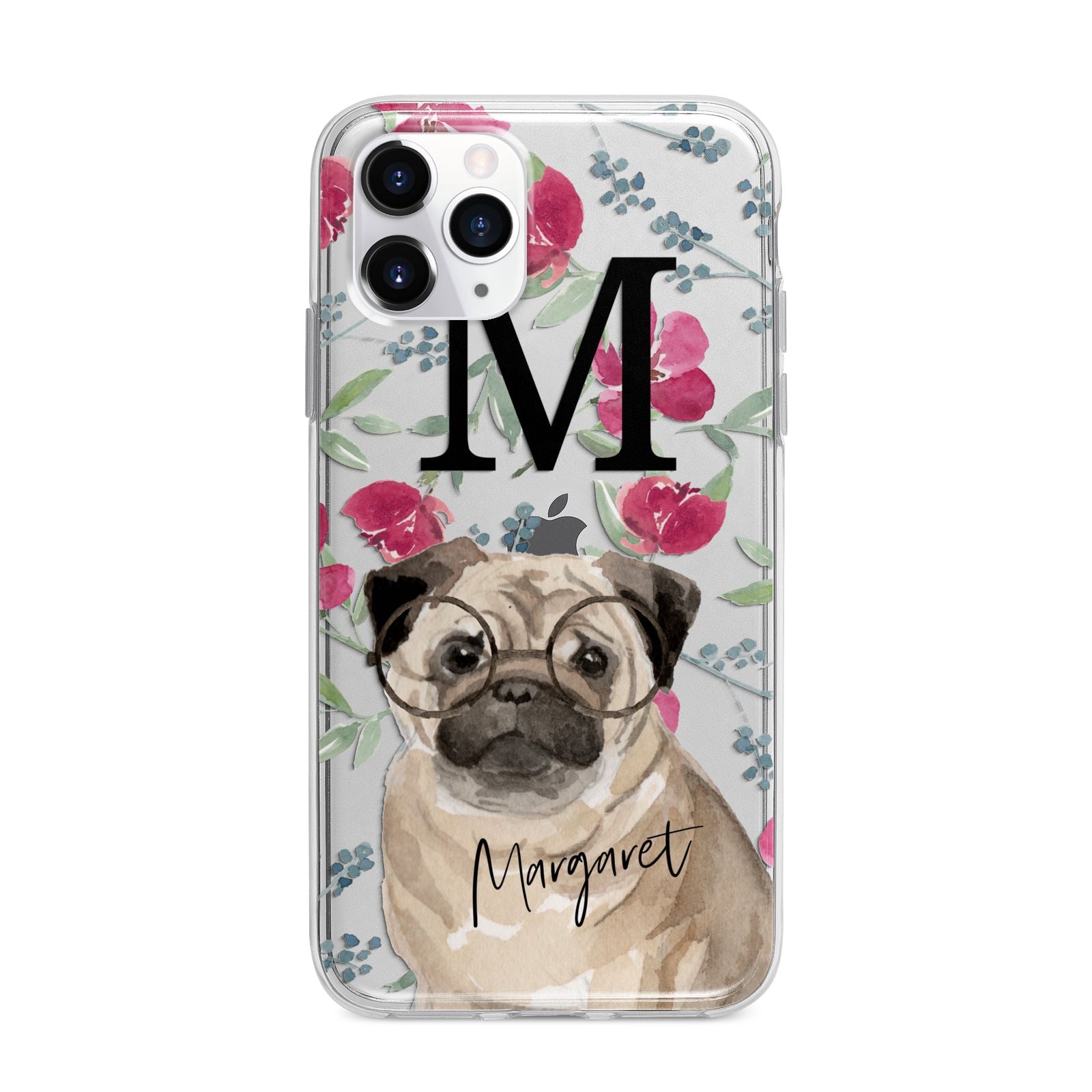 Personalised Pug Dog Apple iPhone 11 Pro Max in Silver with Bumper Case