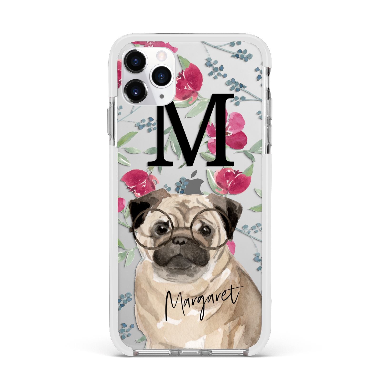 Personalised Pug Dog Apple iPhone 11 Pro Max in Silver with White Impact Case