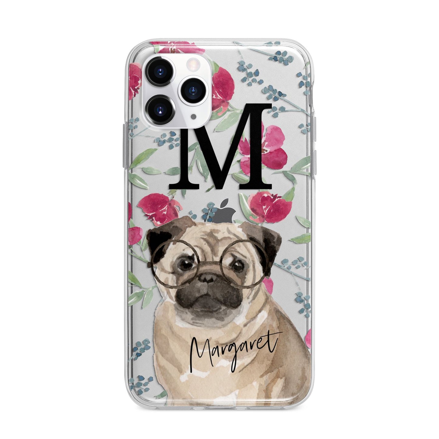 Personalised Pug Dog Apple iPhone 11 Pro in Silver with Bumper Case