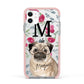 Personalised Pug Dog Apple iPhone 11 in White with Pink Impact Case