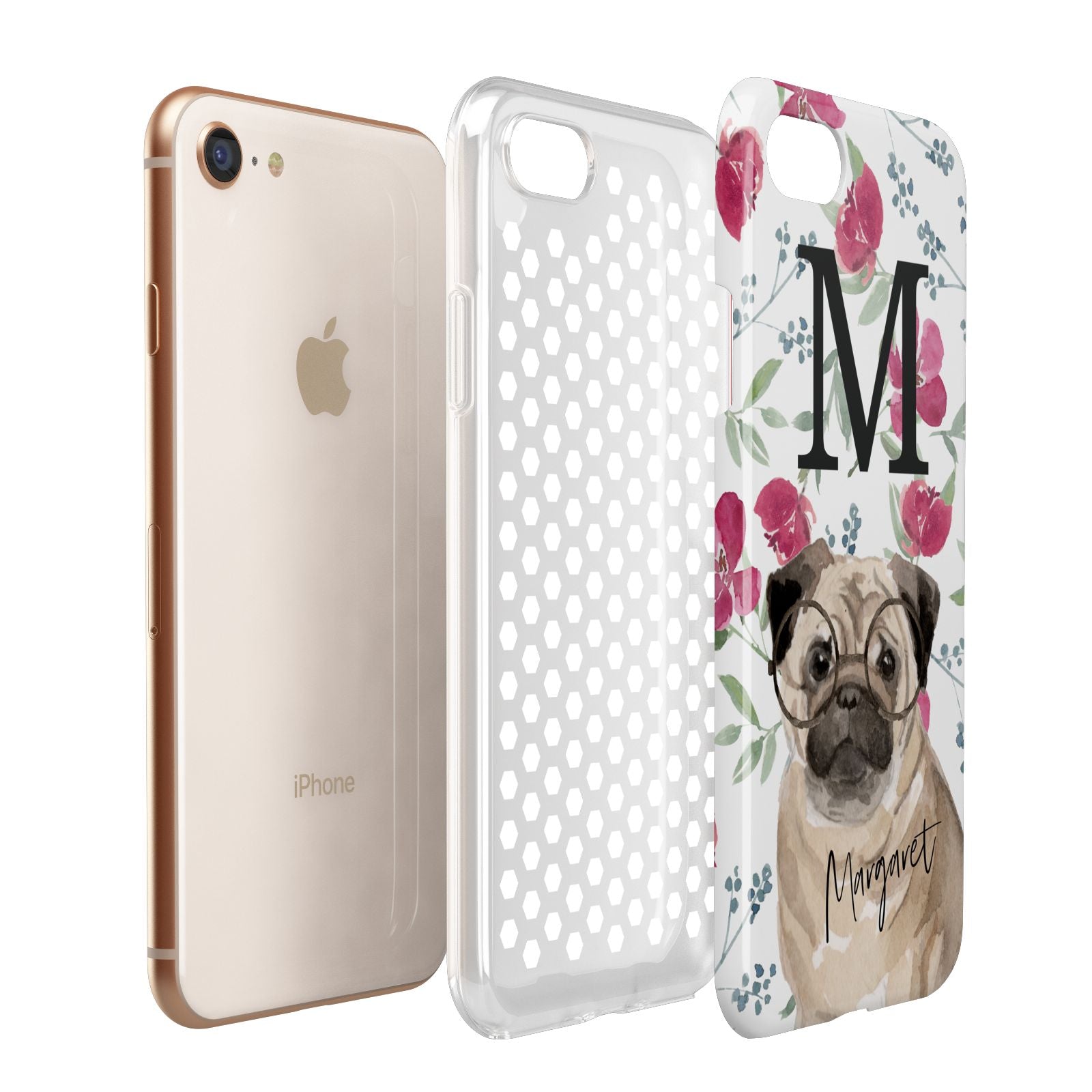Personalised Pug Dog Apple iPhone 7 8 3D Tough Case Expanded View